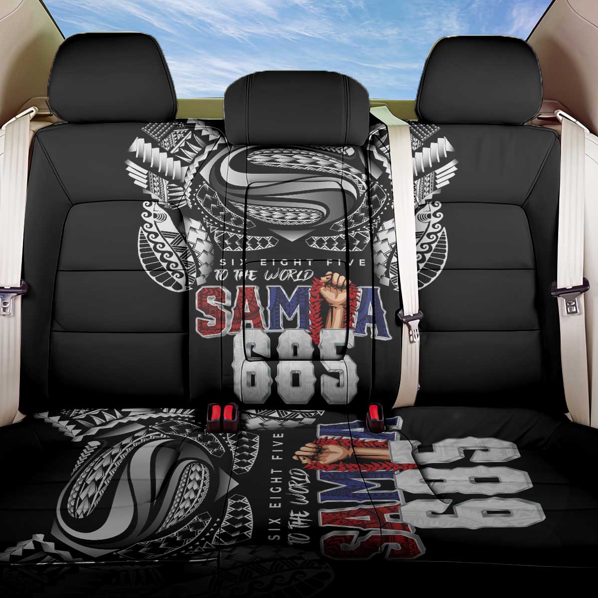 Super Samoa-Six Eight Five to The World Back Car Seat Cover Traditional Samoan Tattoo Black Color