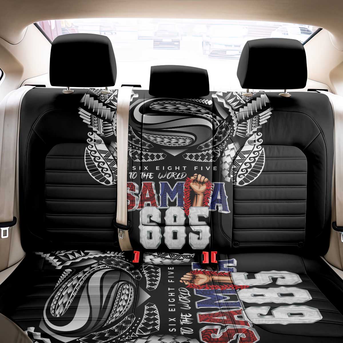Super Samoa-Six Eight Five to The World Back Car Seat Cover Traditional Samoan Tattoo Black Color