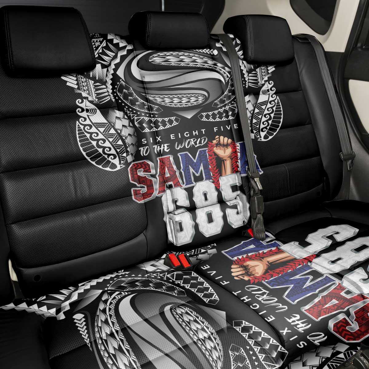 Super Samoa-Six Eight Five to The World Back Car Seat Cover Traditional Samoan Tattoo Black Color