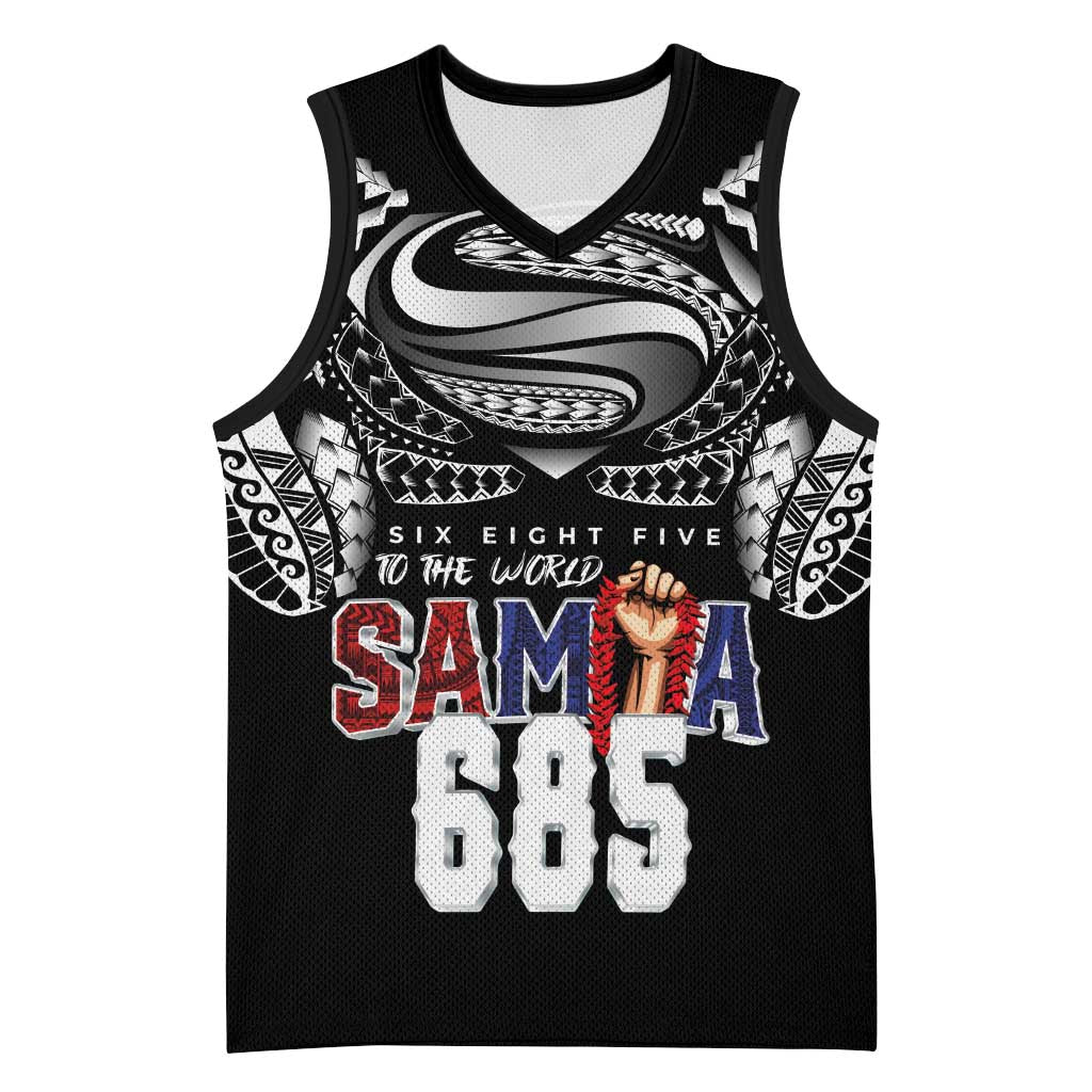 Super Samoa-Six Eight Five to The World Basketball Jersey Traditional Samoan Tattoo Black Color