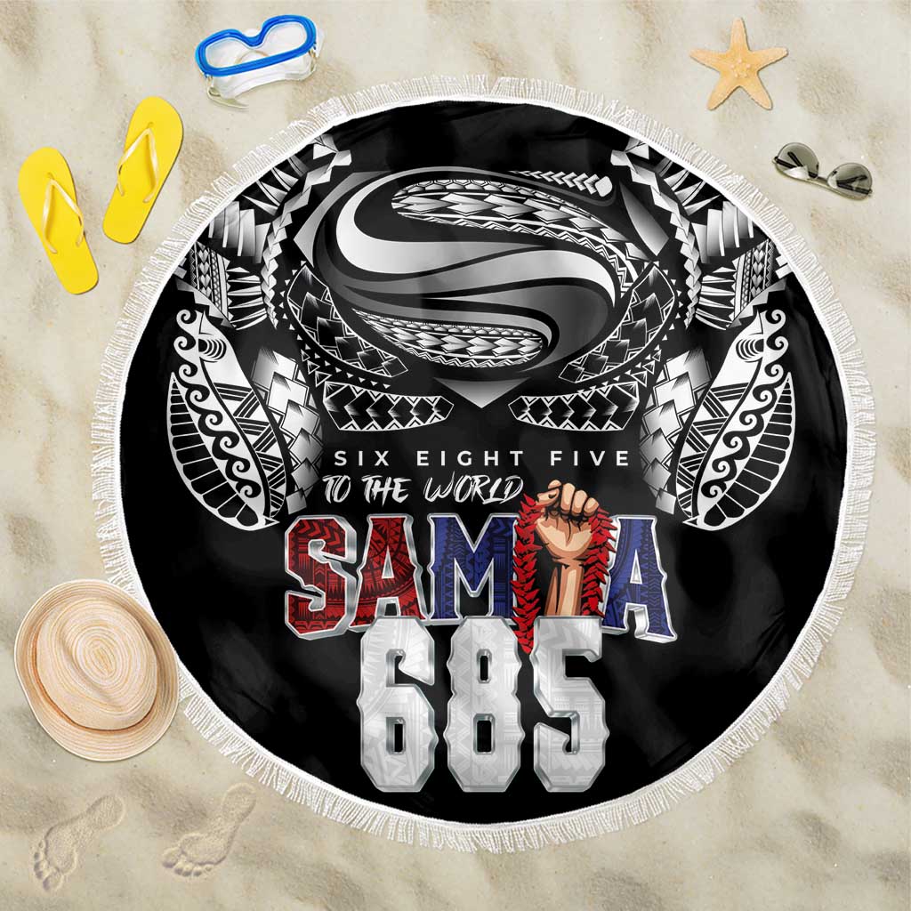 Super Samoa-Six Eight Five to The World Beach Blanket Traditional Samoan Tattoo Black Color
