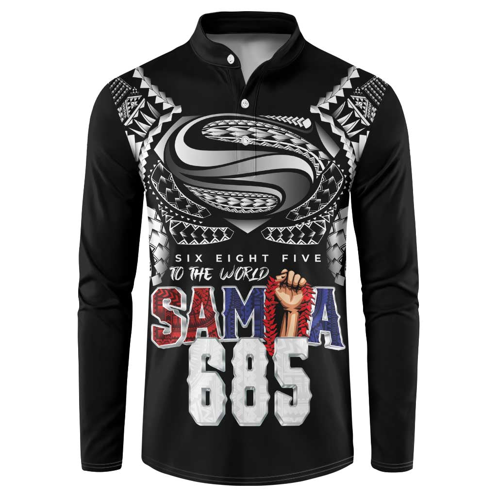 Super Samoa-Six Eight Five to The World Button Sweatshirt Traditional Samoan Tattoo Black Color LT03 Black - Polynesian Pride