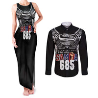 Super Samoa-Six Eight Five to The World Couples Matching Tank Maxi Dress and Long Sleeve Button Shirt Traditional Samoan Tattoo Black Color