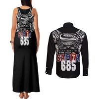 Super Samoa-Six Eight Five to The World Couples Matching Tank Maxi Dress and Long Sleeve Button Shirt Traditional Samoan Tattoo Black Color
