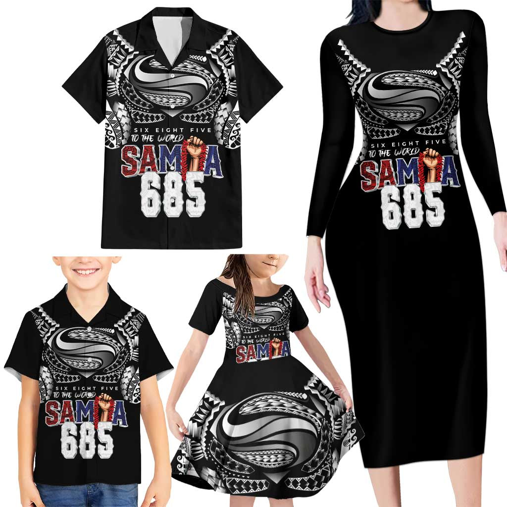 Super Samoa-Six Eight Five to The World Family Matching Long Sleeve Bodycon Dress and Hawaiian Shirt Traditional Samoan Tattoo Black Color LT03 - Polynesian Pride