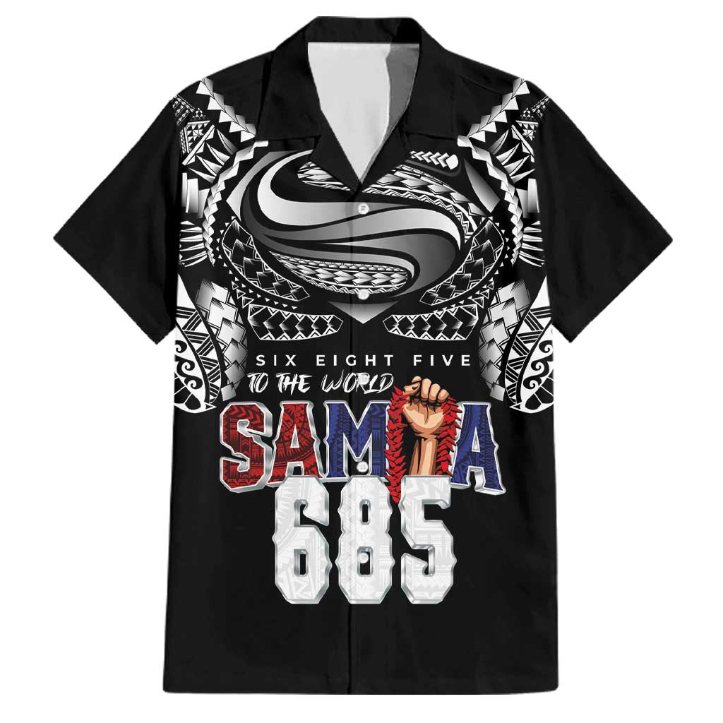 Super Samoa-Six Eight Five to The World Family Matching Off The Shoulder Long Sleeve Dress and Hawaiian Shirt Traditional Samoan Tattoo Black Color LT03 Dad's Shirt - Short Sleeve Black - Polynesian Pride