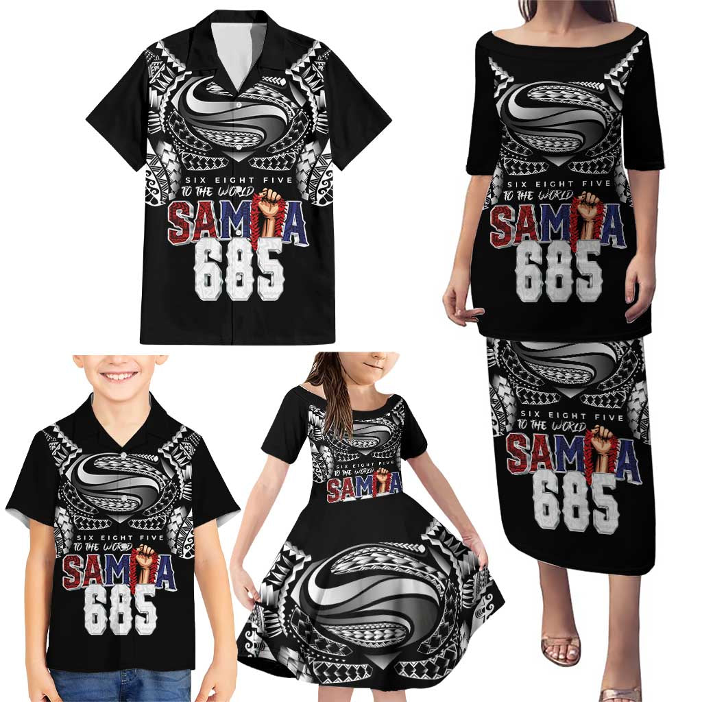 Super Samoa-Six Eight Five to The World Family Matching Puletasi and Hawaiian Shirt Traditional Samoan Tattoo Black Color LT03 - Polynesian Pride