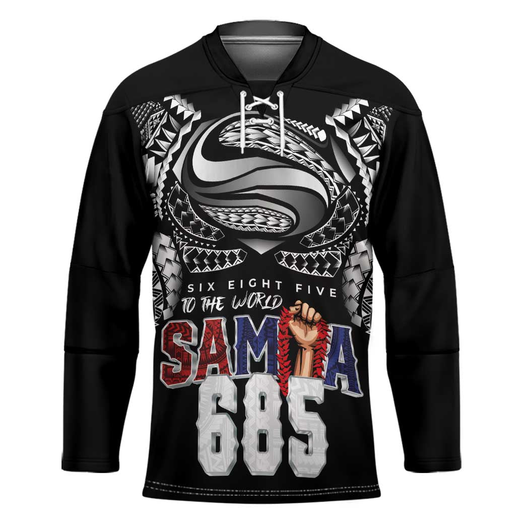 Super Samoa-Six Eight Five to The World Hockey Jersey Traditional Samoan Tattoo Black Color