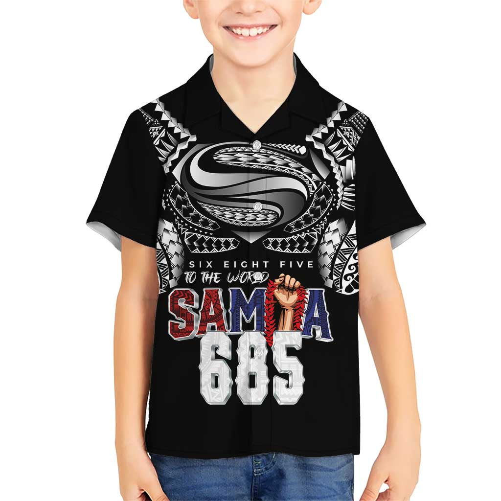 Super Samoa-Six Eight Five to The World Kid Hawaiian Shirt Traditional Samoan Tattoo Black Color