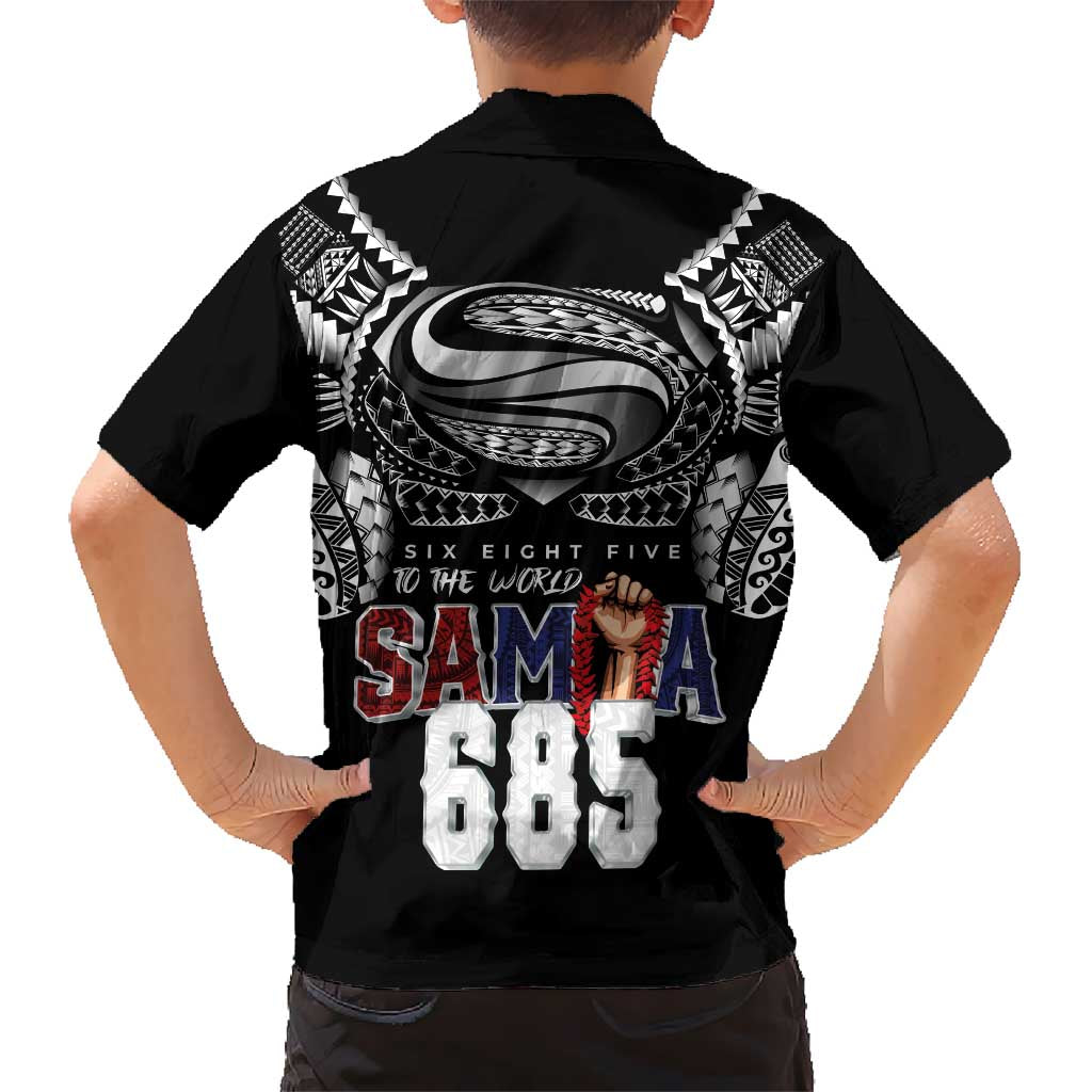 Super Samoa-Six Eight Five to The World Kid Hawaiian Shirt Traditional Samoan Tattoo Black Color