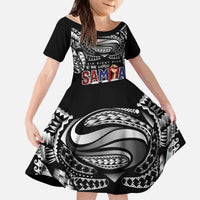Super Samoa-Six Eight Five to The World Kid Short Sleeve Dress Traditional Samoan Tattoo Black Color