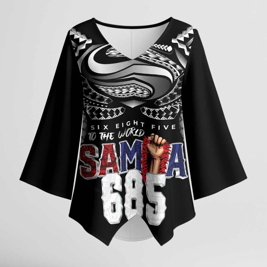 Super Samoa-Six Eight Five to The World Kimono Sleeve Blouse Traditional Samoan Tattoo Black Color LT03 Female Black - Polynesian Pride