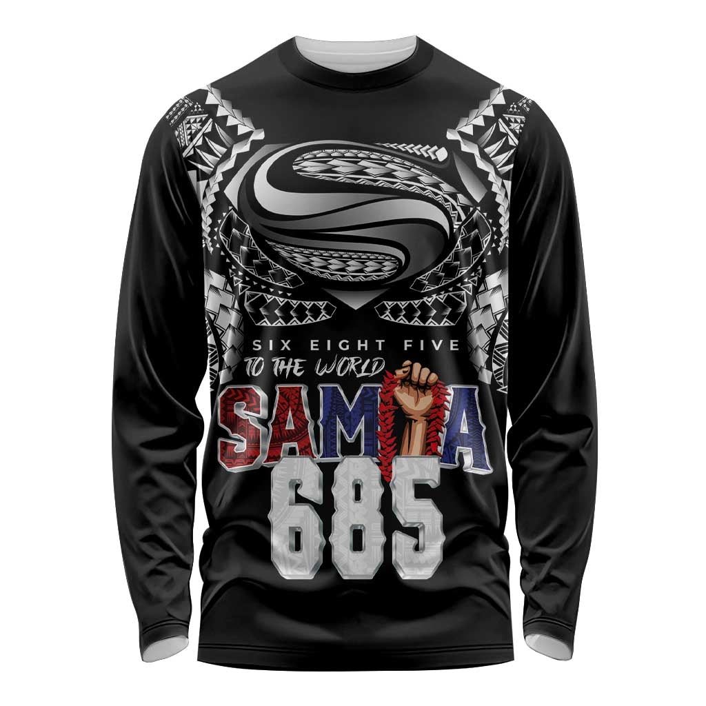 Super Samoa-Six Eight Five to The World Long Sleeve Shirt Traditional Samoan Tattoo Black Color LT03 Unisex Black - Polynesian Pride