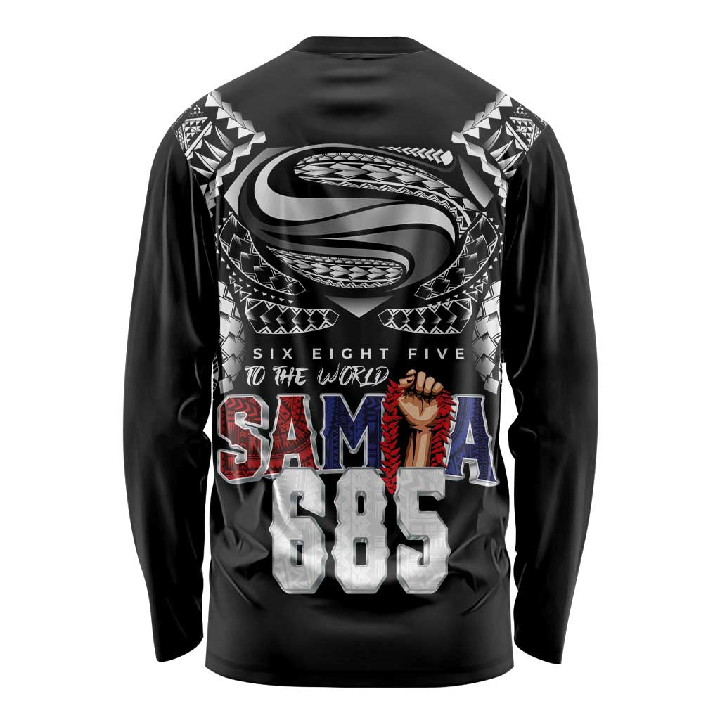 Super Samoa-Six Eight Five to The World Long Sleeve Shirt Traditional Samoan Tattoo Black Color LT03 - Polynesian Pride