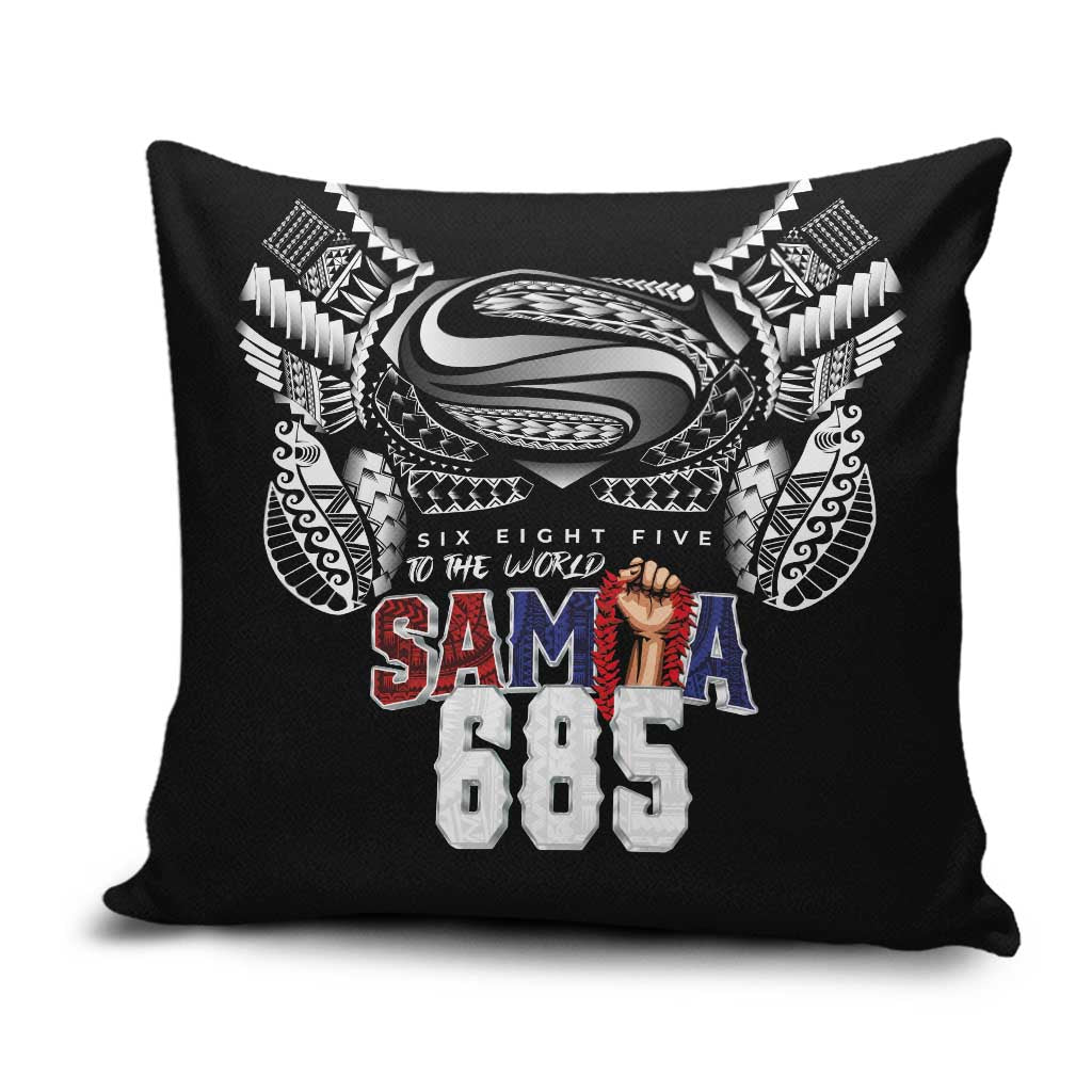 Super Samoa-Six Eight Five to The World Pillow Cover Traditional Samoan Tattoo Black Color