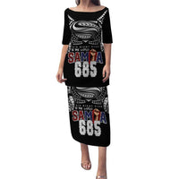 Super Samoa-Six Eight Five to The World Puletasi Traditional Samoan Tattoo Black Color LT03 Long Dress Black - Polynesian Pride