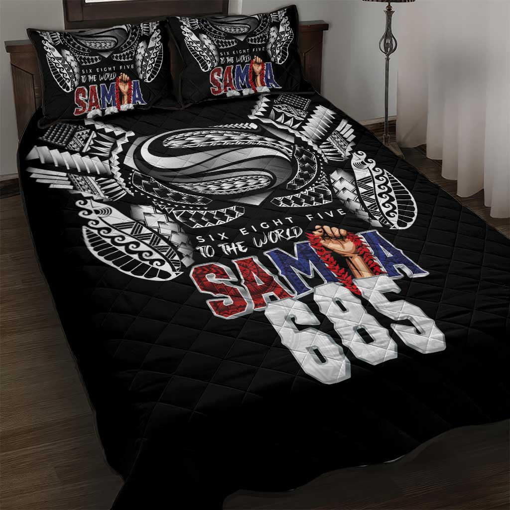 Super Samoa-Six Eight Five to The World Quilt Bed Set Traditional Samoan Tattoo Black Color LT03 Black - Polynesian Pride