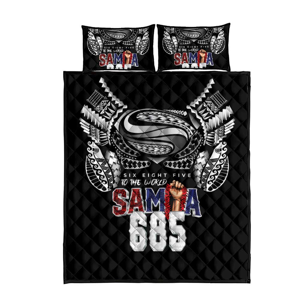 Super Samoa-Six Eight Five to The World Quilt Bed Set Traditional Samoan Tattoo Black Color LT03 - Polynesian Pride