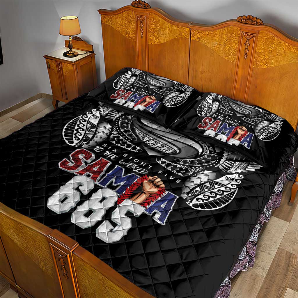 Super Samoa-Six Eight Five to The World Quilt Bed Set Traditional Samoan Tattoo Black Color LT03 - Polynesian Pride