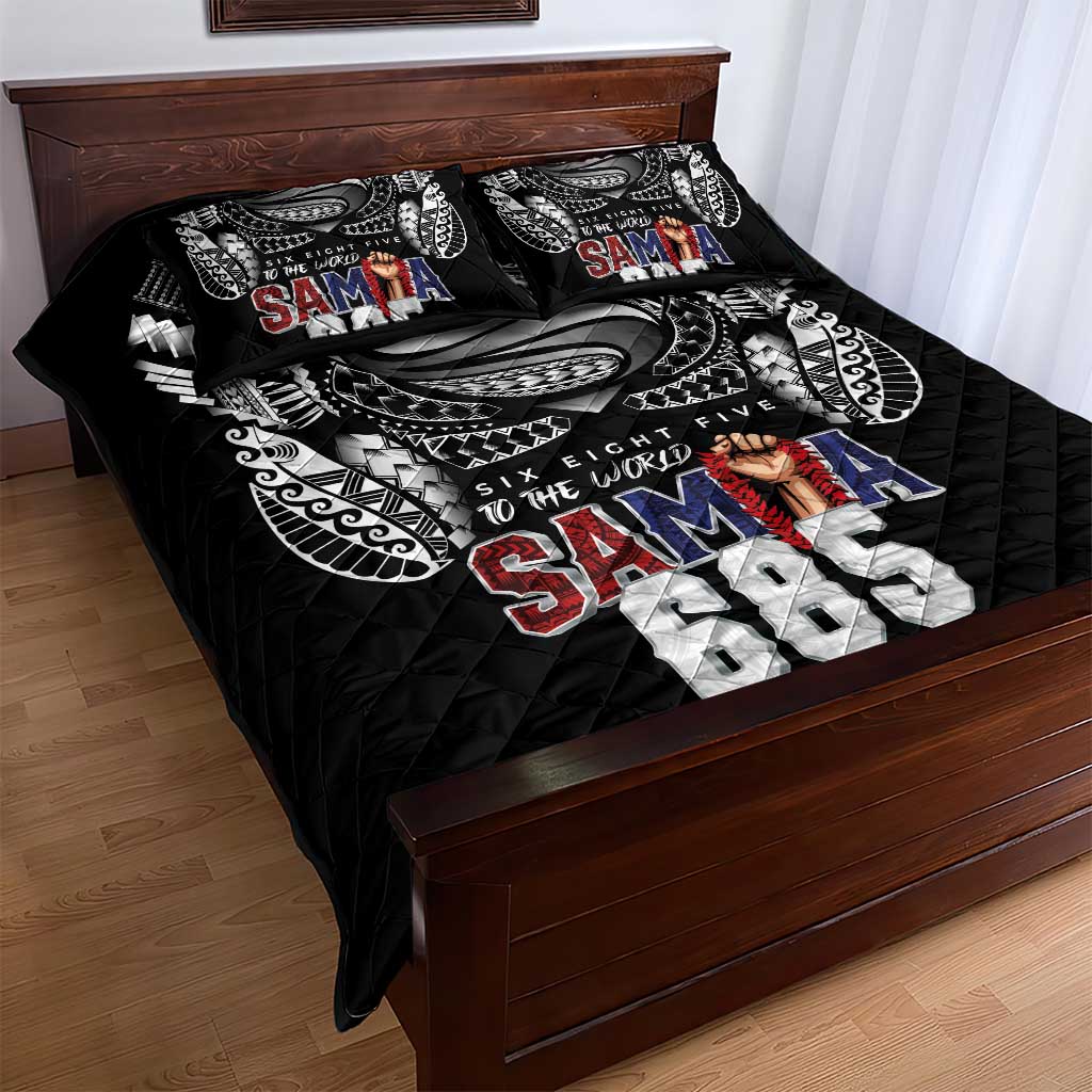 Super Samoa-Six Eight Five to The World Quilt Bed Set Traditional Samoan Tattoo Black Color LT03 - Polynesian Pride