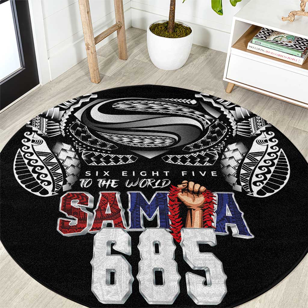 Super Samoa-Six Eight Five to The World Round Carpet Traditional Samoan Tattoo Black Color LT03 Black - Polynesian Pride
