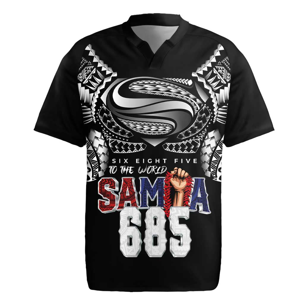 Super Samoa-Six Eight Five to The World Rugby Jersey Traditional Samoan Tattoo Black Color
