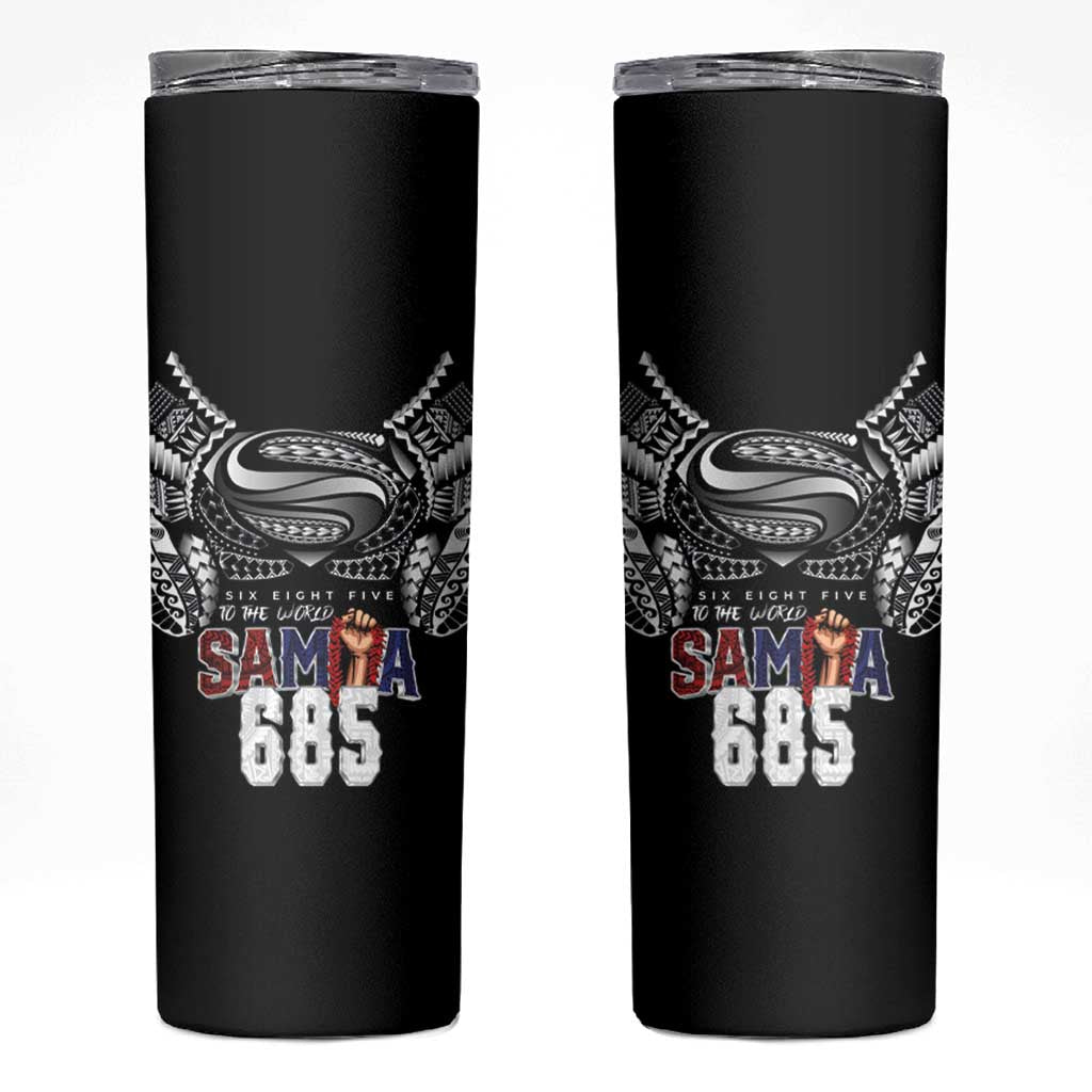 Super Samoa-Six Eight Five to The World Skinny Tumbler Traditional Samoan Tattoo Black Color LT03 Black - Polynesian Pride