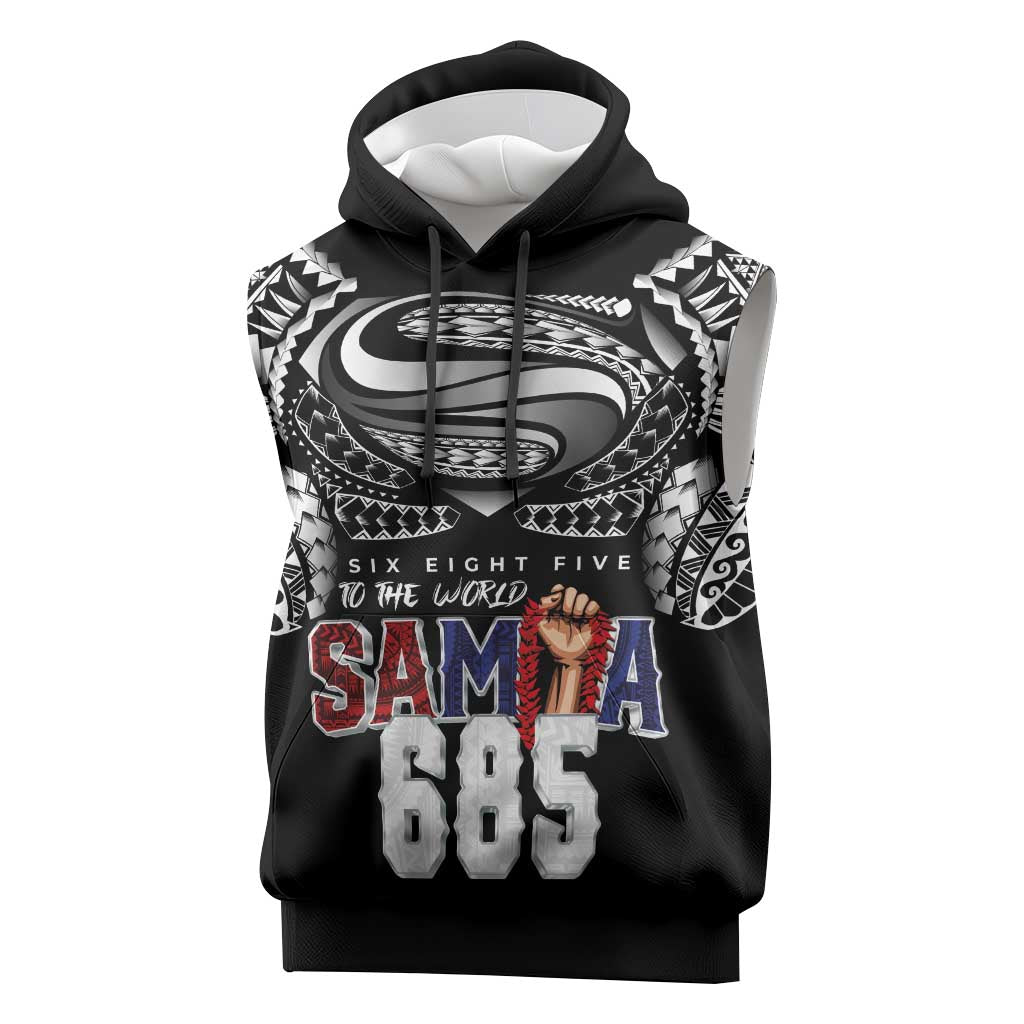 Super Samoa-Six Eight Five to The World Sleeveless Hoodie Traditional Samoan Tattoo Black Color