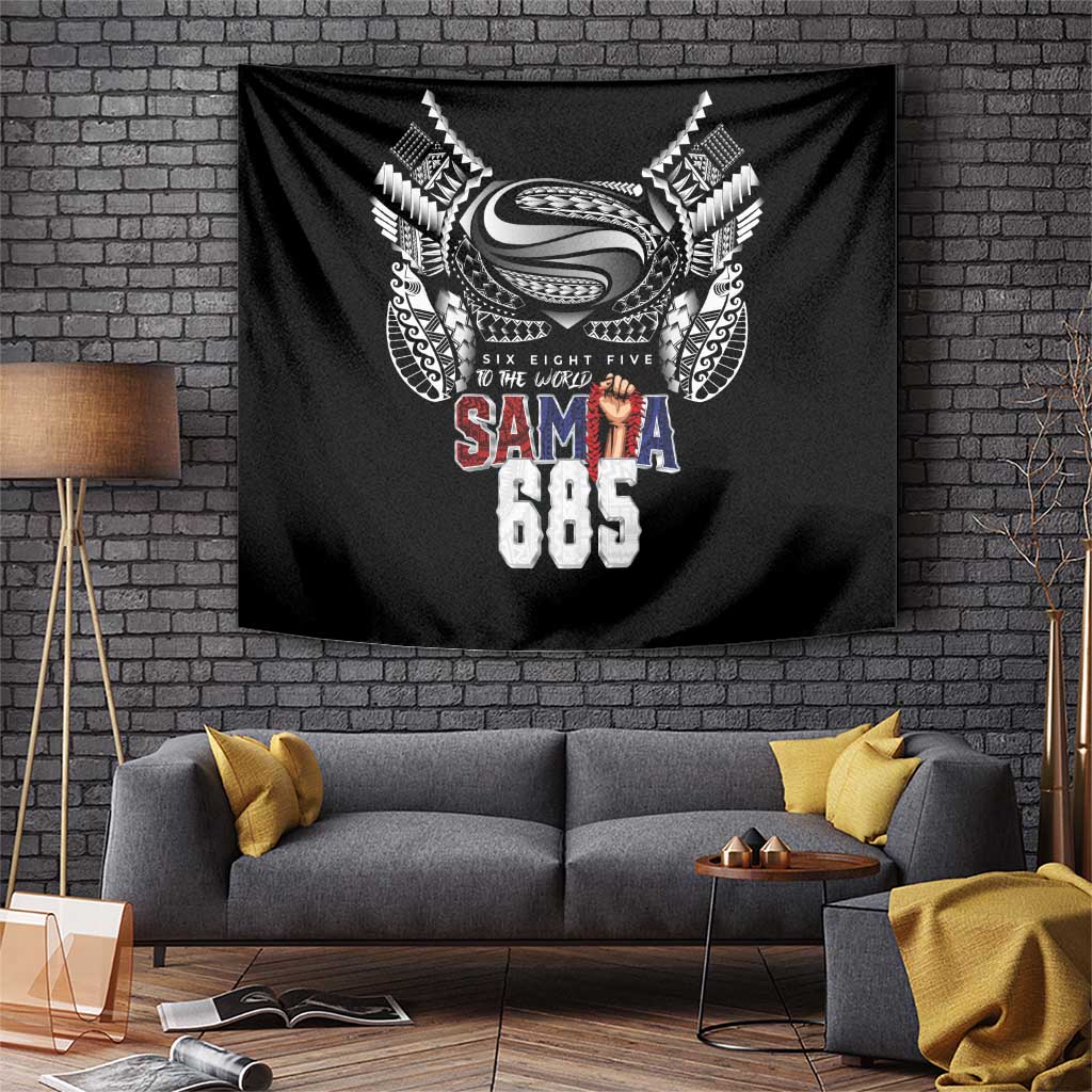 Super Samoa-Six Eight Five to The World Tapestry Traditional Samoan Tattoo Black Color