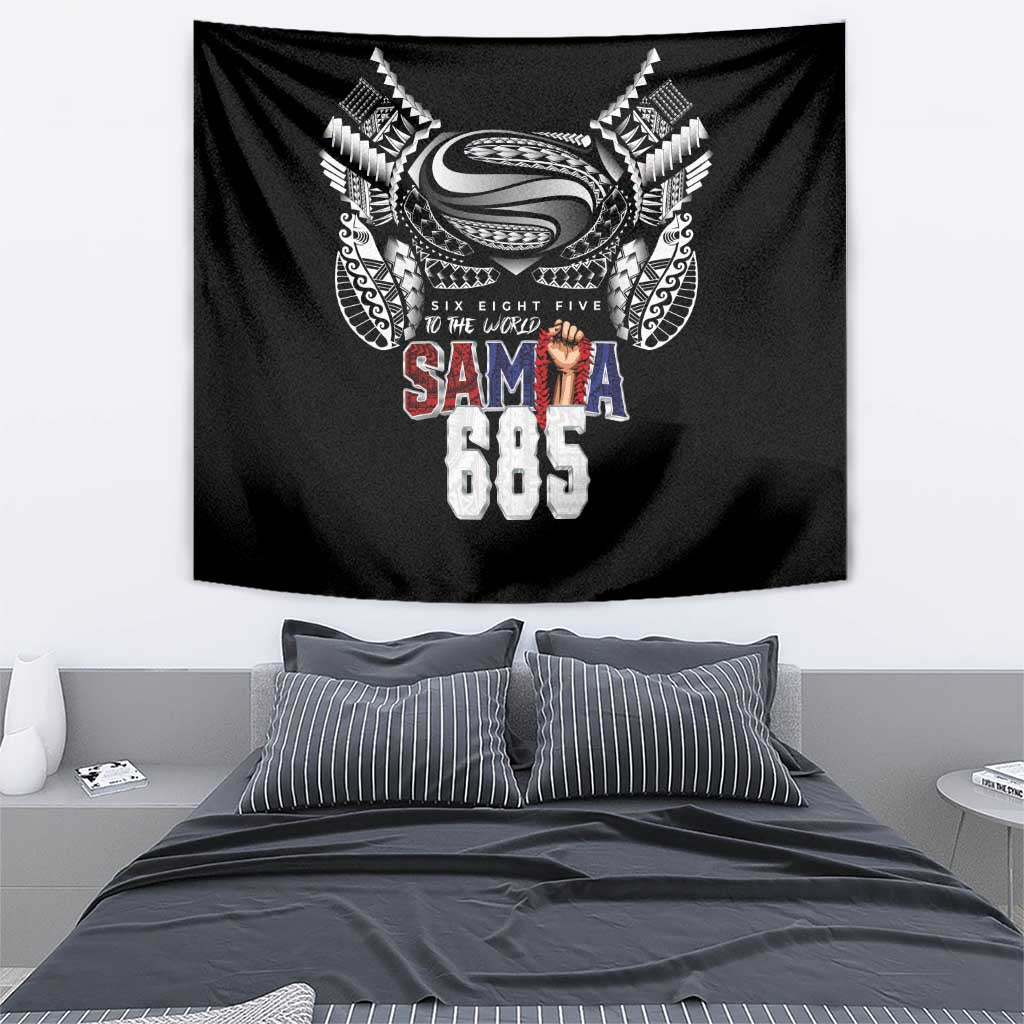 Super Samoa-Six Eight Five to The World Tapestry Traditional Samoan Tattoo Black Color