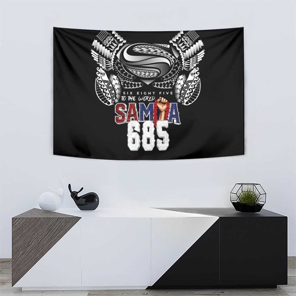 Super Samoa-Six Eight Five to The World Tapestry Traditional Samoan Tattoo Black Color