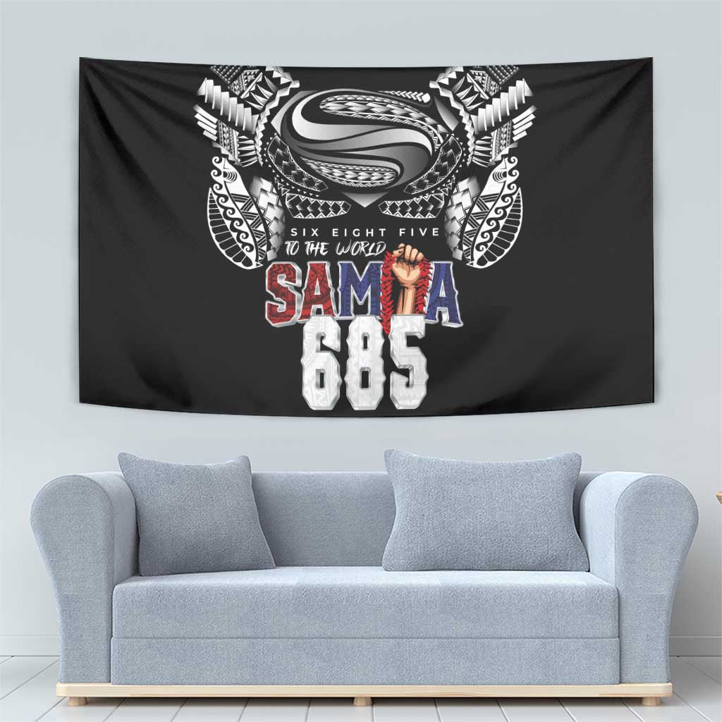 Super Samoa-Six Eight Five to The World Tapestry Traditional Samoan Tattoo Black Color