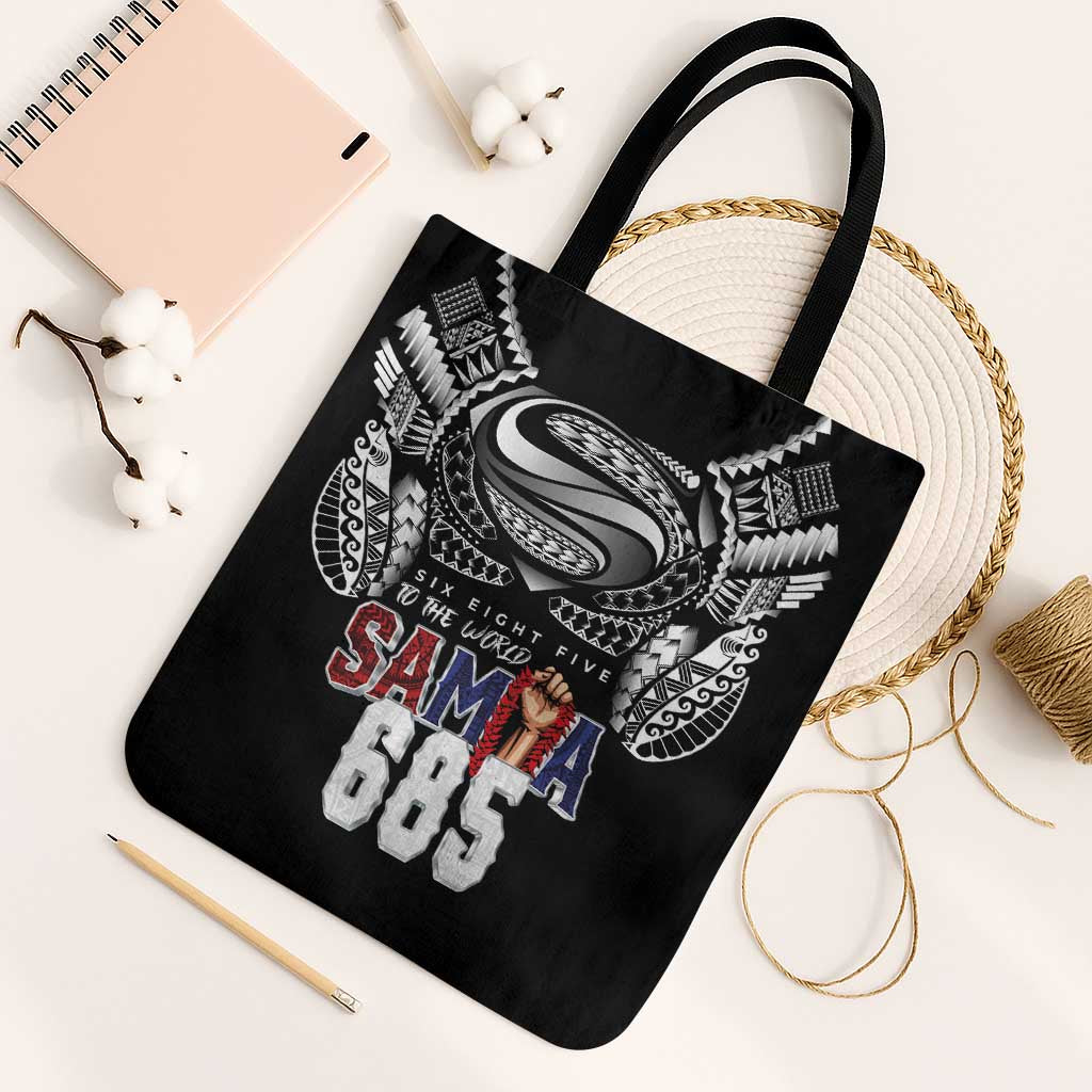 Super Samoa-Six Eight Five to The World Tote Bag Traditional Samoan Tattoo Black Color