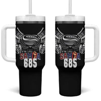 Super Samoa-Six Eight Five to The World Tumbler With Handle Traditional Samoan Tattoo Black Color LT03 One Size: 40 oz Black - Polynesian Pride