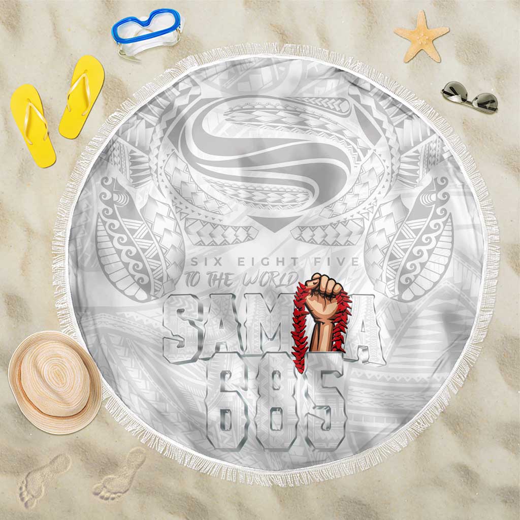 Super Samoa-Six Eight Five to The World Beach Blanket Traditional Samoan Tattoo All White
