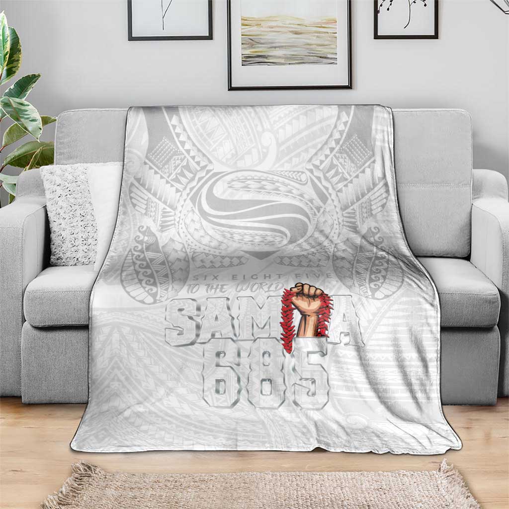 Super Samoa-Six Eight Five to The World Blanket Traditional Samoan Tattoo All White LT03 - Polynesian Pride