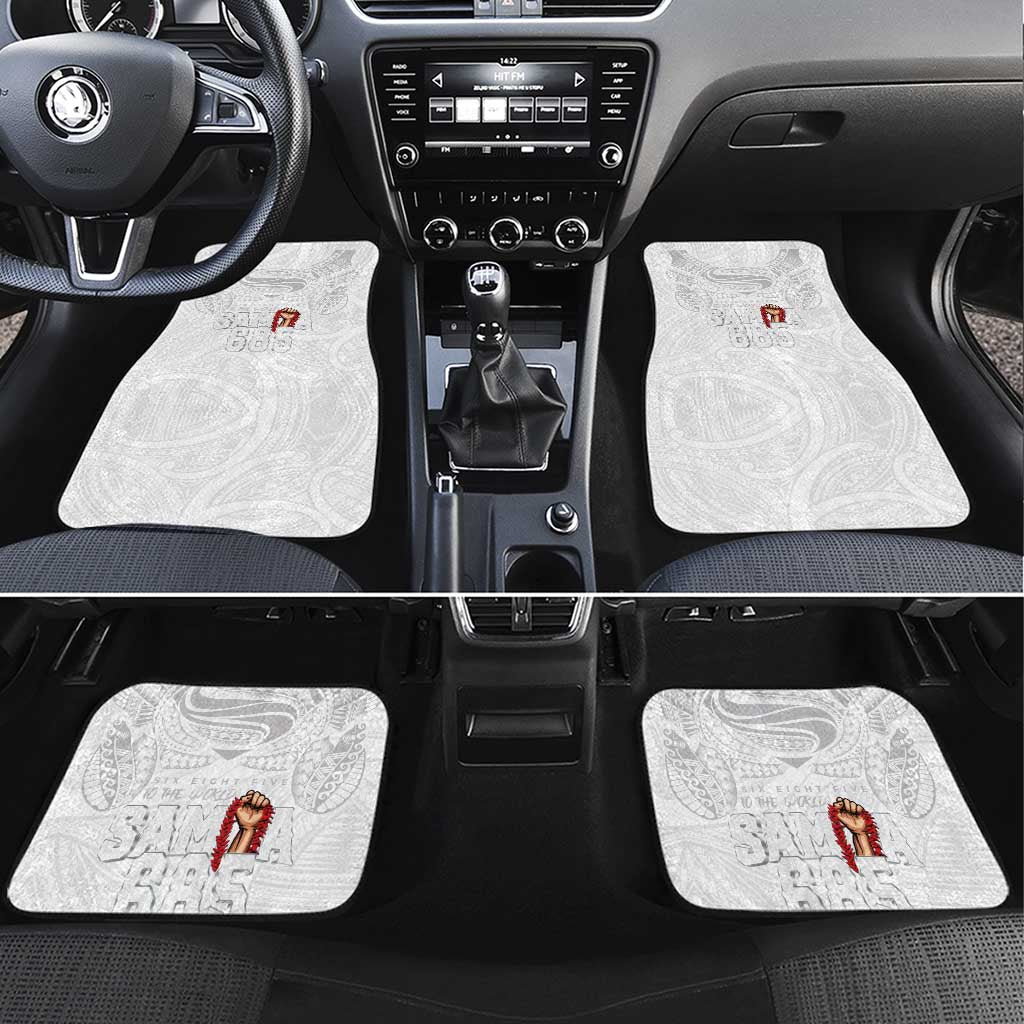 Super Samoa-Six Eight Five to The World Car Mats Traditional Samoan Tattoo All White LT03 Set 4pcs White - Polynesian Pride