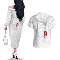 Super Samoa-Six Eight Five to The World Couples Matching Off The Shoulder Long Sleeve Dress and Hawaiian Shirt Traditional Samoan Tattoo All White