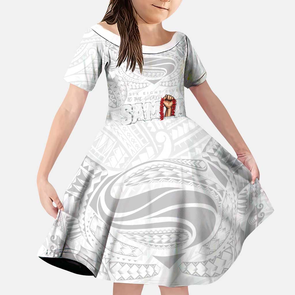 Super Samoa-Six Eight Five to The World Family Matching Mermaid Dress and Hawaiian Shirt Traditional Samoan Tattoo All White