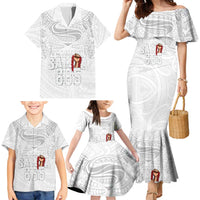 Super Samoa-Six Eight Five to The World Family Matching Mermaid Dress and Hawaiian Shirt Traditional Samoan Tattoo All White