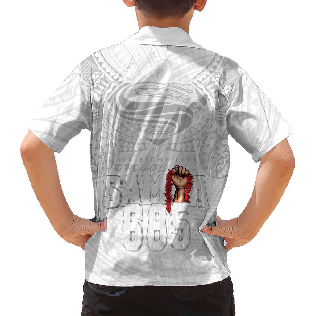 Super Samoa-Six Eight Five to The World Family Matching Off The Shoulder Long Sleeve Dress and Hawaiian Shirt Traditional Samoan Tattoo All White