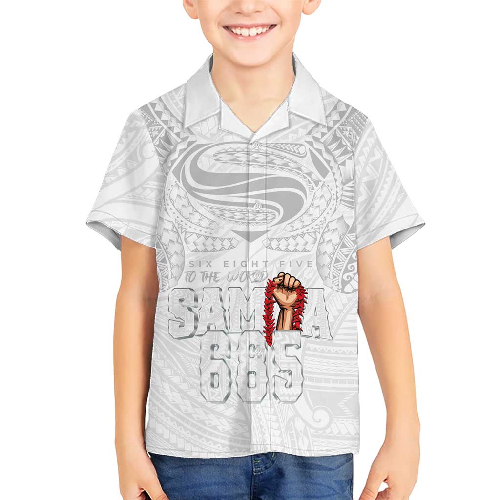 Super Samoa-Six Eight Five to The World Family Matching Off The Shoulder Long Sleeve Dress and Hawaiian Shirt Traditional Samoan Tattoo All White