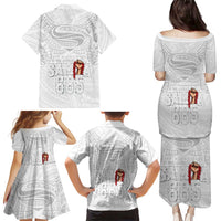 Super Samoa-Six Eight Five to The World Family Matching Puletasi and Hawaiian Shirt Traditional Samoan Tattoo All White