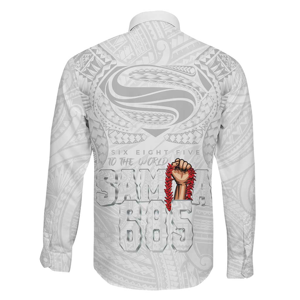 Super Samoa-Six Eight Five to The World Family Matching Puletasi and Hawaiian Shirt Traditional Samoan Tattoo All White