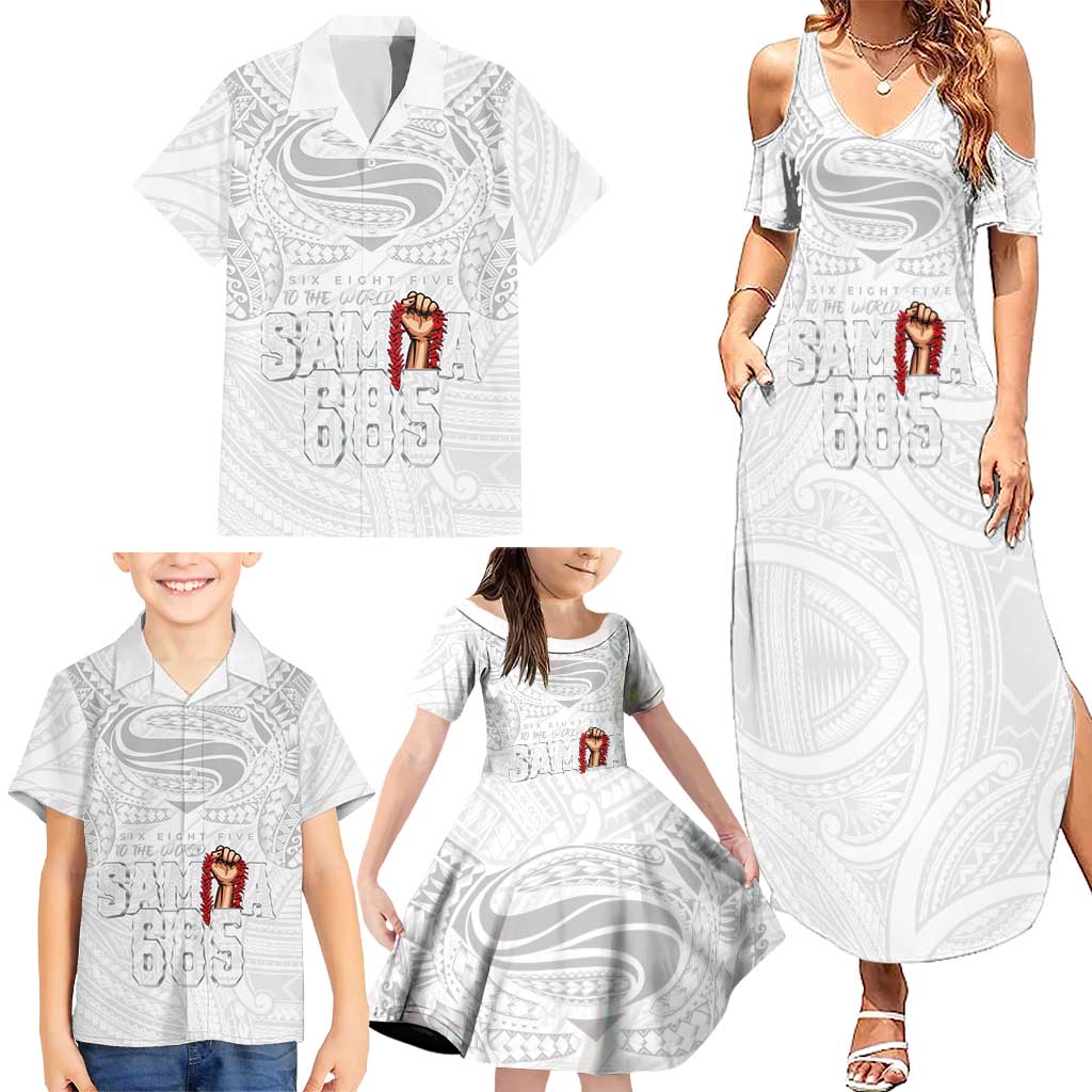 Super Samoa-Six Eight Five to The World Family Matching Summer Maxi Dress and Hawaiian Shirt Traditional Samoan Tattoo All White LT03 - Polynesian Pride