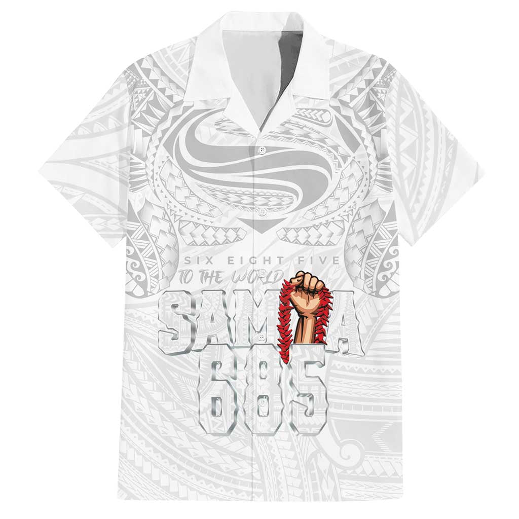 Super Samoa-Six Eight Five to The World Hawaiian Shirt Traditional Samoan Tattoo All White LT03 White - Polynesian Pride