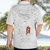 Super Samoa-Six Eight Five to The World Hawaiian Shirt Traditional Samoan Tattoo All White LT03 - Polynesian Pride