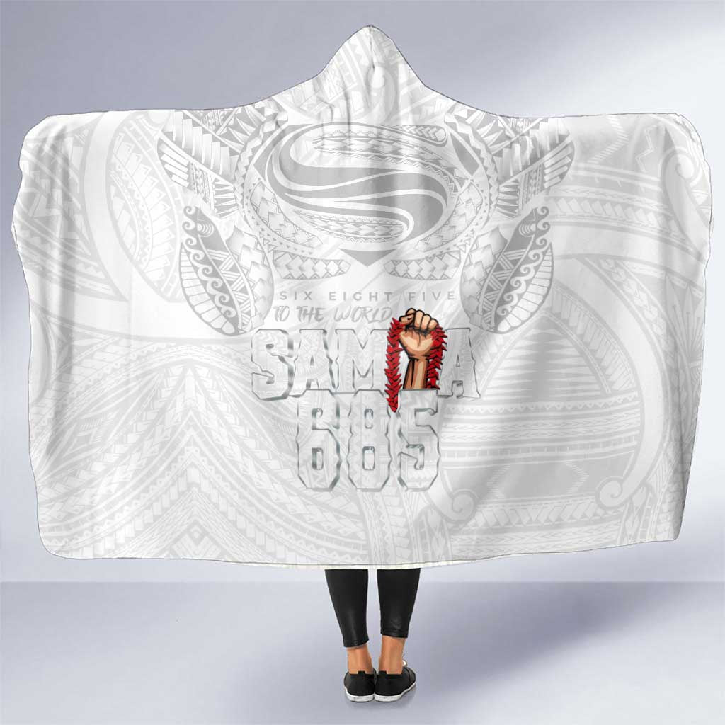 Super Samoa-Six Eight Five to The World Hooded Blanket Traditional Samoan Tattoo All White
