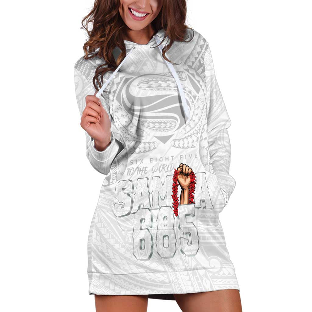 Super Samoa-Six Eight Five to The World Hoodie Dress Traditional Samoan Tattoo All White
