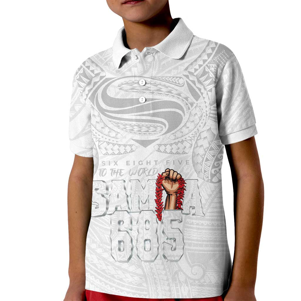 Super Samoa-Six Eight Five to The World Kid Polo Shirt Traditional Samoan Tattoo All White LT03 Kid White - Polynesian Pride